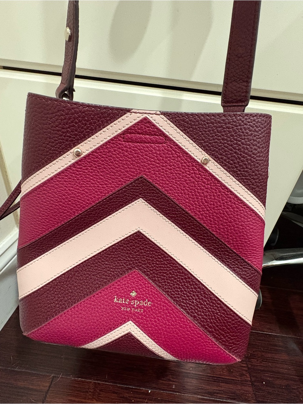 kate spade Chevron Colorblock Leather Shoulder Bag in Burgundy & Pink - Picture 2 of 6